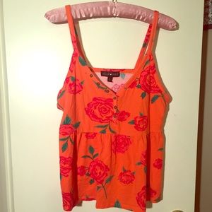Orange Floral Baby Doll Tank Top